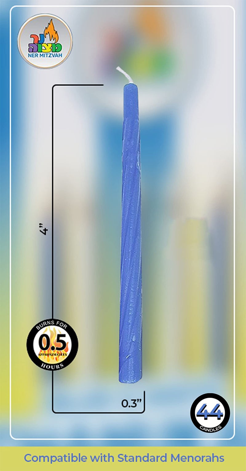 Ner Mitzvah Hanukkah Candles - Blue and White Chanukah Candle with Premium Quality Wax for All 8 Nights (Pack of 2) - 44 Pieces - Image 2